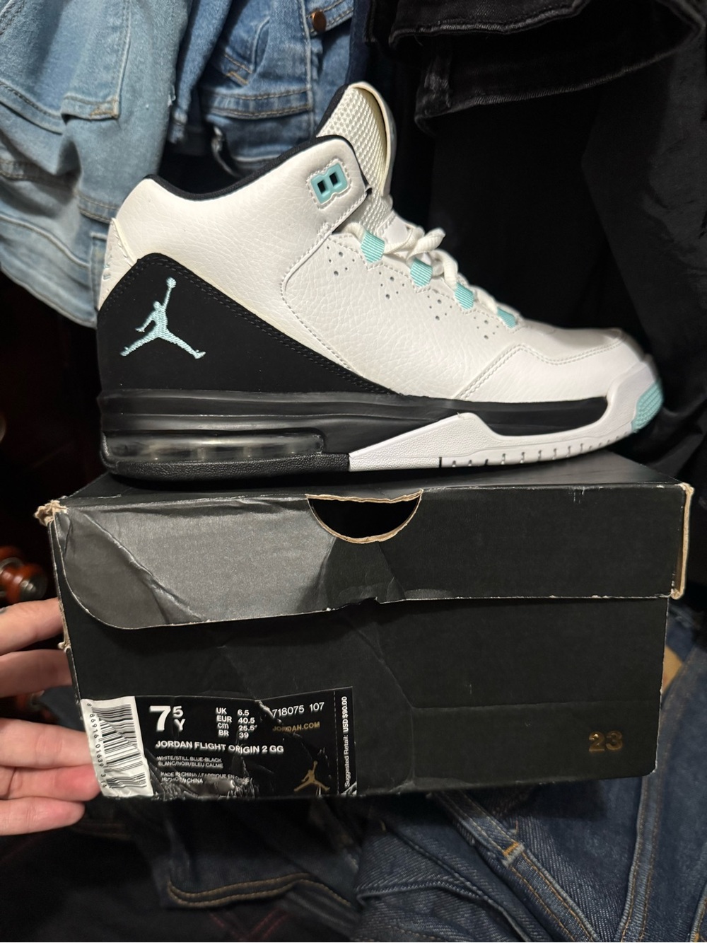 Nike Jordan Flight Origin 2 GG White and Teal Kids' Shoes